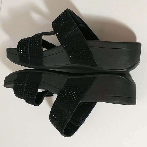 Vionic Alexis Platform Strappy Sandal, Black, Rhinestones, Arch Support - Picture 5 of 10
